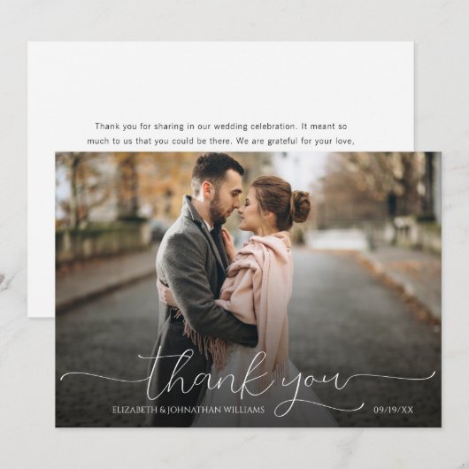 Eenvoudige minieme zwarte en witte bruiloft foto bedankkaart (Voorkant / Achterkant)