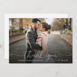 Eenvoudige minieme zwarte en witte bruiloft foto bedankkaart