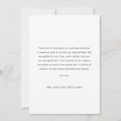 Eenvoudige minieme zwarte en witte bruiloft foto bedankkaart (Achterkant)