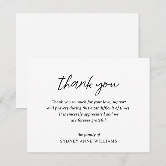 Eenvoudige minimaal elegante begrafenis bedankkaart (Voorkant / Achterkant)