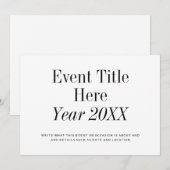 Eenvoudige Minimaal Evenement Titel Kaart (Voorkant / Achterkant)