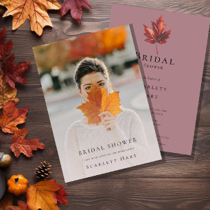 Eenvoudige Minimaal Herfstblad Mauve Foto Bruidsdo Kaart