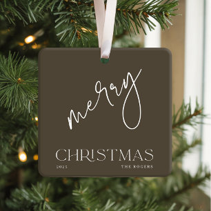 Eenvoudige Minimaal Olijf Wit Familie Naam Kerstmi Keramisch Ornament