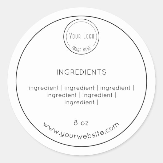 Eenvoudige minimaal vereiste zeeplabel ingrediënte ronde sticker (Voorkant)
