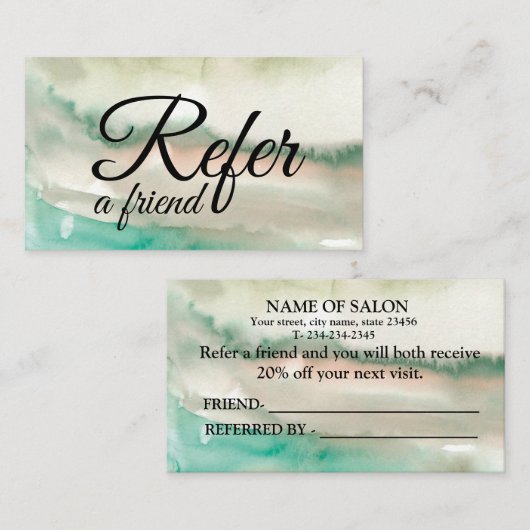 EENVOUDIGE MINIMAAL WATERVERF PINK REFERENTIEKAART AANBEVELINGSKAARTJE (Voorkant / Achterkant)