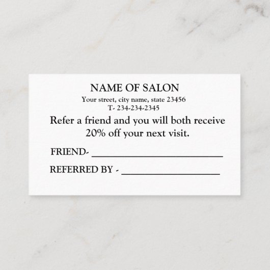 EENVOUDIGE MINIMAAL WITTE REFERENTIEKAART AANBEVELINGSKAARTJE (Achterkant)