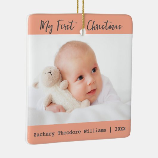 Eenvoudige Minimal Baby's Eerste Kerst Keepsake Keramisch Ornament (Rechts)