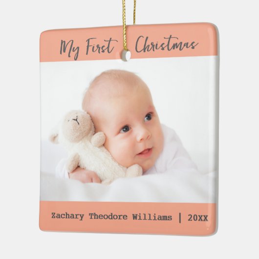 Eenvoudige Minimal Baby's Eerste Kerst Keepsake Keramisch Ornament (Links)