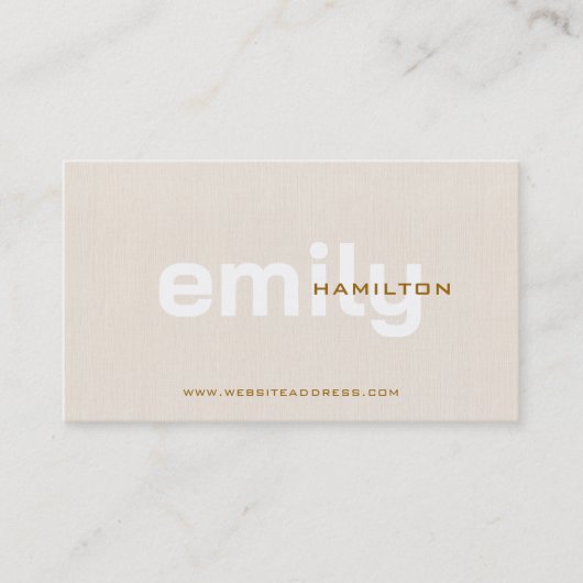 Eenvoudige Minimal Beige Linnen Wit bruin Typograf Visitekaartje (Voorkant)