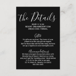 Eenvoudige Minimal Black White Wedding Details Informatiekaartje