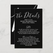 Eenvoudige Minimal Black White Wedding Details Informatiekaartje (Voorkant / Achterkant)