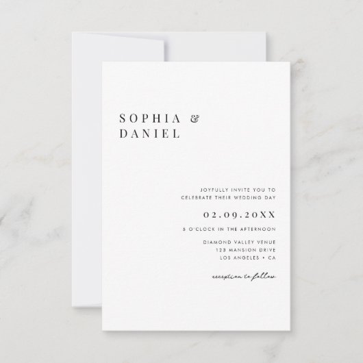 Eenvoudige Minimal Classic Zwart Wit Budget Weddin Kaart (Voorkant)