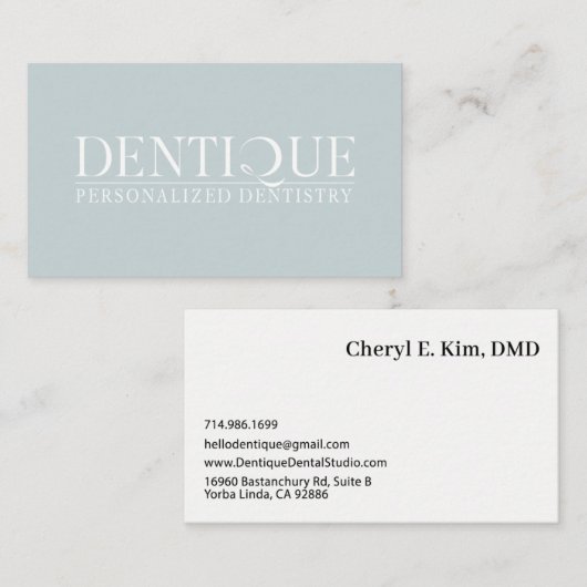 Eenvoudige Minimal Dusky Soft Blue Logo Profession Visitekaartje (Voorkant / Achterkant)