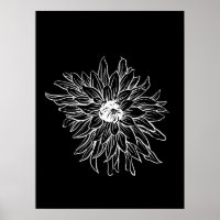 Eenvoudige Minimal Floral Line Art Bloem Zwart Wit