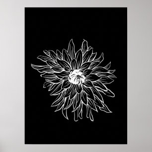 Eenvoudige Minimal Floral Line Art Bloem Zwart Wit Poster