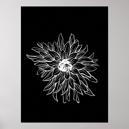 Eenvoudige Minimal Floral Line Art Bloem Zwart Wit Poster (Voorkant)