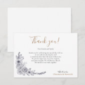 Eenvoudige Minimal Floral Zwart-wit bruiloft Bedankkaart (Voorkant / Achterkant)