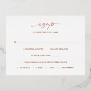 Eenvoudige Minimal Formal Classic Bruiloft RSVP Ka Folie Uitnodiging Briefkaart