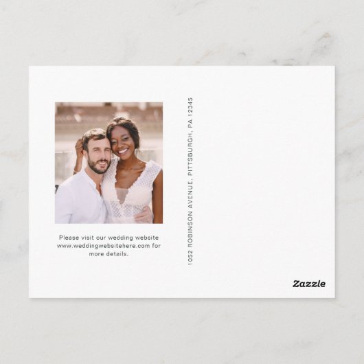 Eenvoudige Minimal Green Photo Wedding Sla de datu Briefkaart (Achterkant)