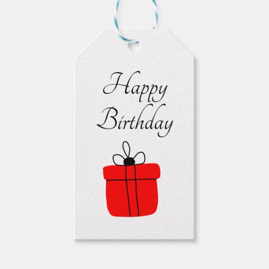 eenvoudige minimal happy birthday tekst PARTY CADE Cadeaulabel (Voorkant)