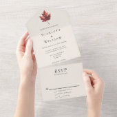 Eenvoudige Minimal Herfst Leaf Cream Bruiloft All In One Uitnodiging (Afscheurbaar)