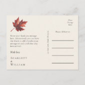Eenvoudige Minimal Herfst Leaf Cream Bruiloft Dank Briefkaart (Achterkant)