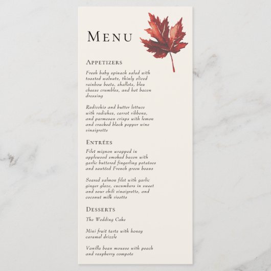 Eenvoudige Minimal Herfst Leaf Cream Bruiloft Menu (Voorkant)