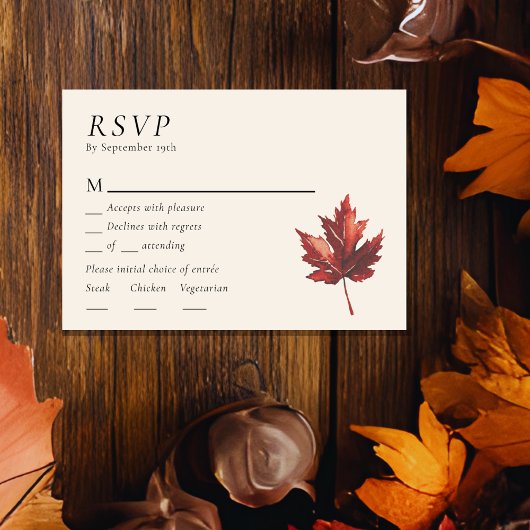 Eenvoudige Minimal Herfst Leaf Cream Bruiloft Menu