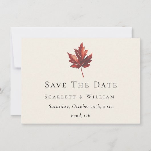 Eenvoudige Minimal Herfst Leaf Cream Bruiloft Save The Date (Voorkant)