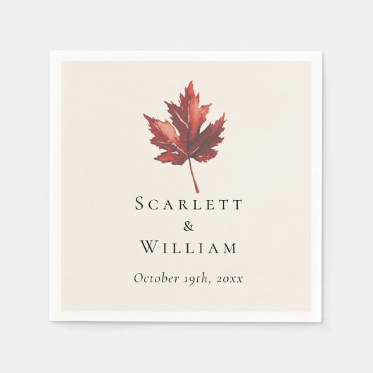 Eenvoudige Minimal Herfst Leaf Cream Bruiloft Servet (Voorkant)