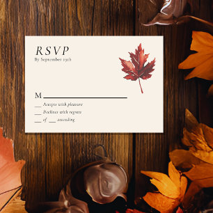 Eenvoudige Minimal Herfst Leaf Cream Wedding RSVP Kaartje