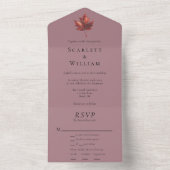 Eenvoudige Minimal Herfst Leaf Mauve Entree RSVP B All In One Uitnodiging (Binnen)