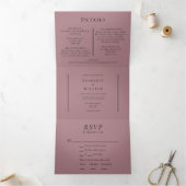 Eenvoudige Minimal Herfst Leaf Mauve Entree RSVP B Drieluik Uitnodiging (Binnen)