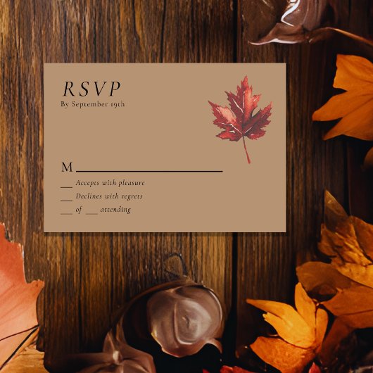 Eenvoudige Minimal Herfst Leaf Terracotta Bruiloft RSVP Kaartje