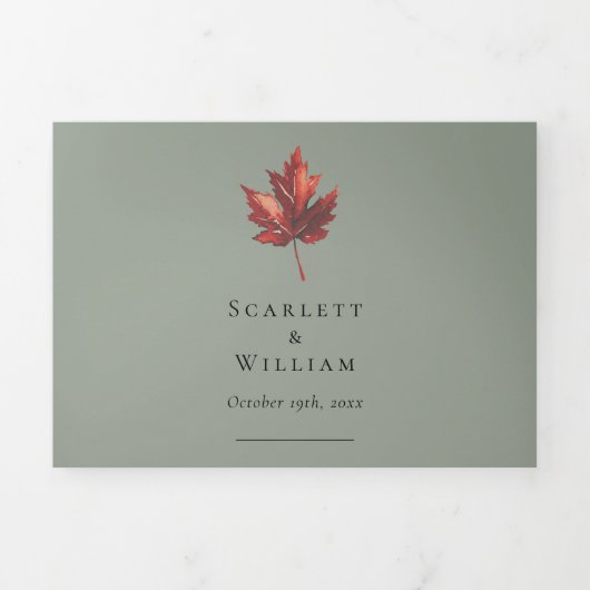 Eenvoudige Minimal Herfst Sage Groene Bruiloft Drieluik Uitnodiging (Cover)