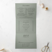 Eenvoudige Minimal Herfst Sage Groene Bruiloft Drieluik Uitnodiging (Binnen)