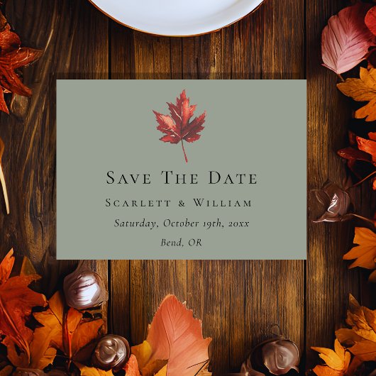 Eenvoudige Minimal Herfst Sage Groene Bruiloft Save The Date