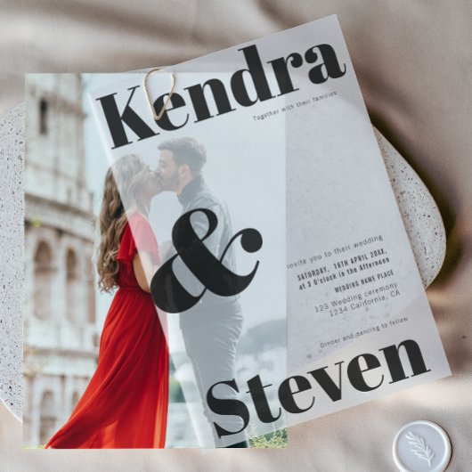 Eenvoudige Minimal Modern Bold Names Wedding Vellum Uitnodigingen