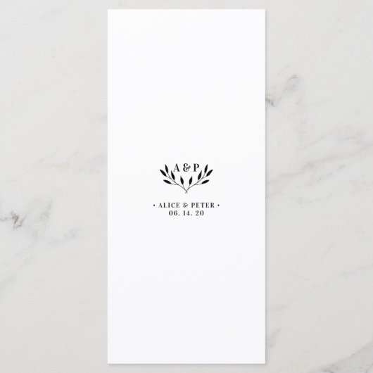 Eenvoudige Minimal Modern Monogram Wedding Menu Ka (Achterkant)