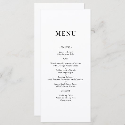 Eenvoudige Minimal Modern Monogram Wedding Menu Ka (Voorkant / Achterkant)