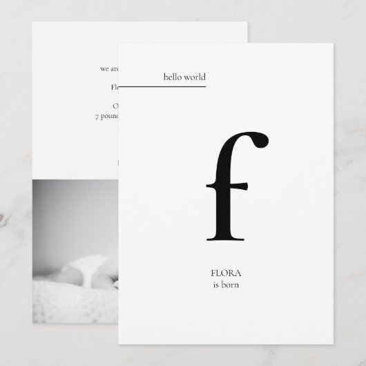 Eenvoudige Minimal Moderne Monogram Foto Baby Gebo Aankondiging (Voorkant / Achterkant)
