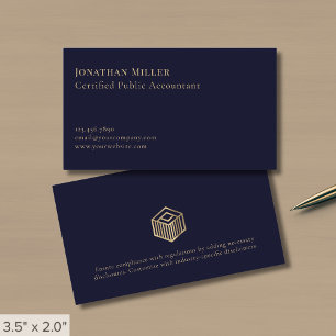Eenvoudige Minimal Navy Blue Gold Logo Visitekaartje