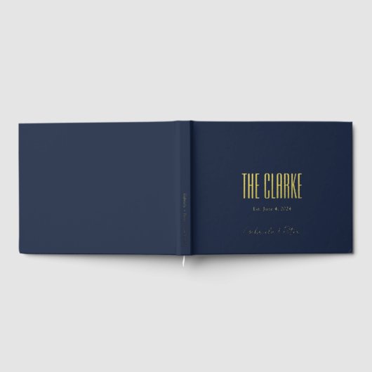 Eenvoudige Minimal Navy en Gold Foil Moderne bruil Gastenboek (Volledig)