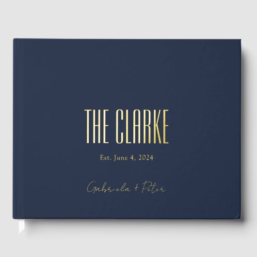 Eenvoudige Minimal Navy en Gold Foil Moderne bruil Gastenboek (Voorkant)