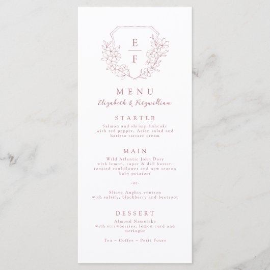 Eenvoudige Minimal Pink Cherry Blossom Monogram Cr Menu (Voorkant)