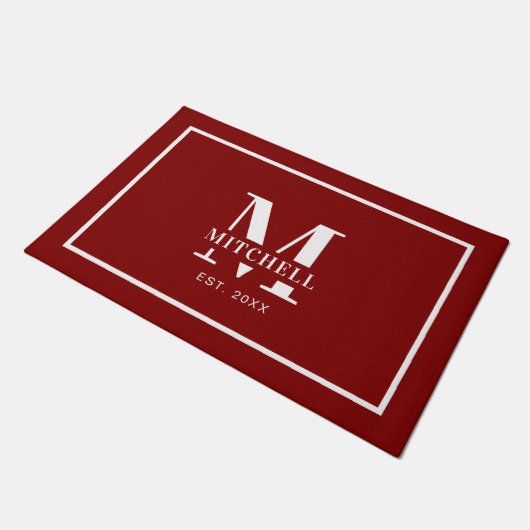 Eenvoudige Minimal Red Monogrammed aangepaste fami Deurmat (Schuin)