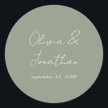 Eenvoudige Minimal Sage Green Script Wedding Ronde Sticker<br><div class="desc">Eenvoudige Minimal Sage Green Script Wedding Classic Round Sticker</div>