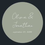 Eenvoudige Minimal Sage Green Script Wedding Ronde Sticker<br><div class="desc">Eenvoudige Minimal Sage Green Script Wedding Classic Round Sticker</div>