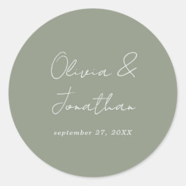 Eenvoudige Minimal Sage Green Script Wedding Ronde Sticker
