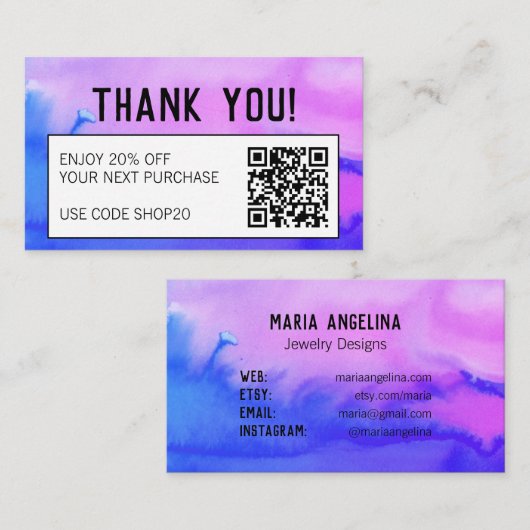 Eenvoudige, minimale Abstracte QR-CODE van de Wate Kortingskaartje (Voorkant / Achterkant)